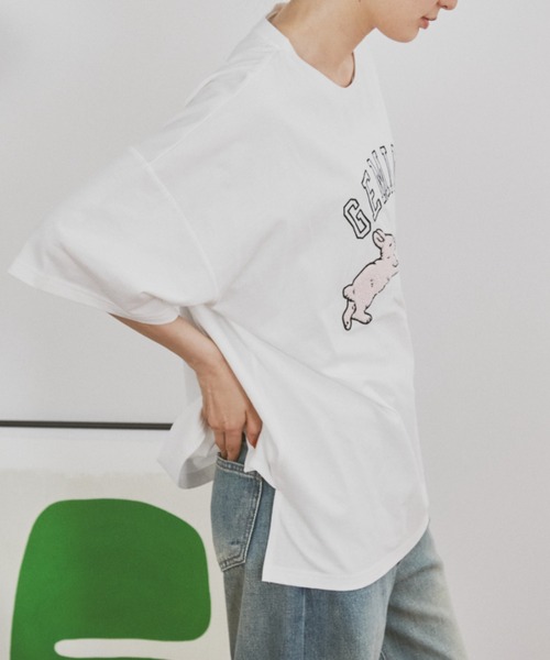 MERLOT（メルロー） tシャツ うさぎ相良刺繍Tシャツ レディース
