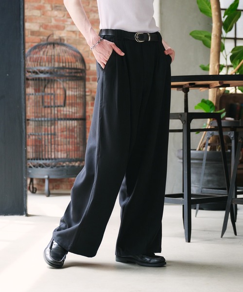 Adoon plain スラックス 3-TUCK HERRINGBONE WIDE SLACKS / 3