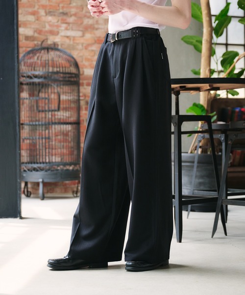 Adoon plain スラックス 3-TUCK HERRINGBONE WIDE SLACKS / 3