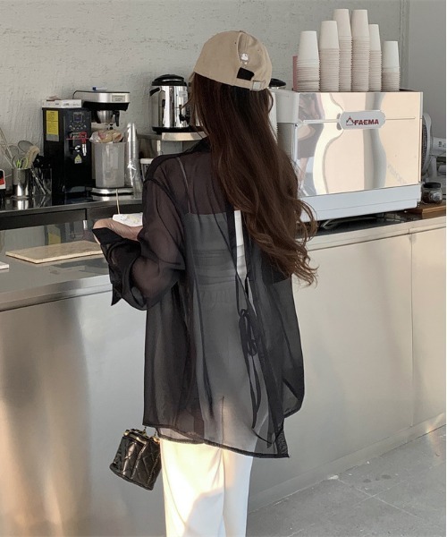 【夏♪新作】【全2色】シースルーブラウス ブラック ホワイト【see-0423ymtop】(lam)(0430) WEGO ブラウス シャツ WEGO/シースルーシャツトップス/カラフル