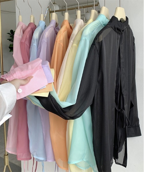 原宿 シースルートップス dazzlin wego セール】WEGO/シースルーシャツトップス/カラフルシアートップス