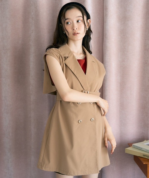 韓国♡プリーツトレンチコート ショート丈 トレンチ ガーリー ジャケット 無地 韓国♡プリーツトレンチコート ショート丈 トレンチ ガーリー