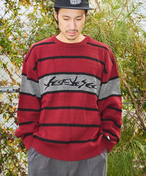 セーター ニット Tenga x Y.E.S Stripe Knit Pullover Red メンズ レディース