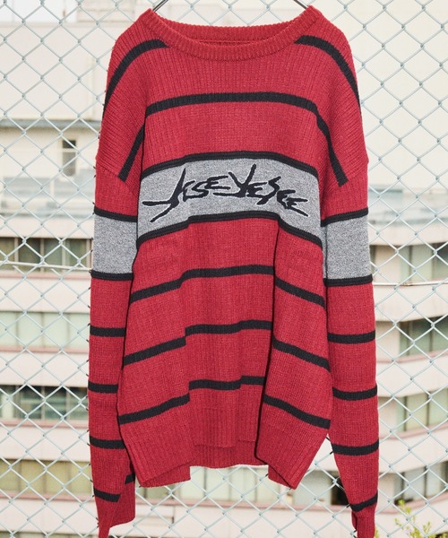 セーター ニット Tenga x Y.E.S Stripe Knit Pullover Red メンズ レディース