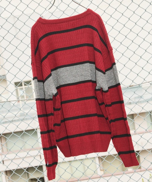 セーター ニット Tenga x Y.E.S Stripe Knit Pullover Red メンズ レディース