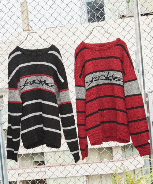 セーター ニット Tenga x Y.E.S Stripe Knit Pullover Red メンズ レディース