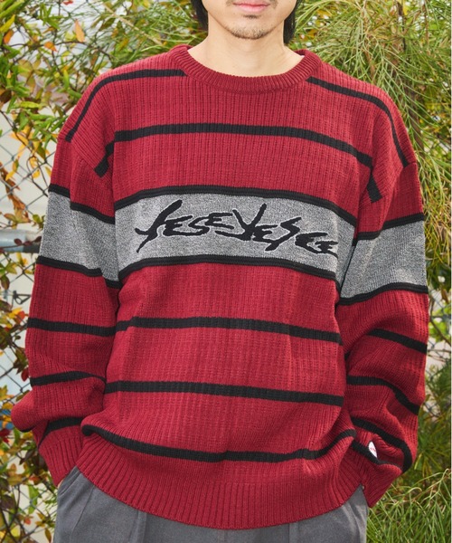 セーター ニット Tenga x Y.E.S Stripe Knit Pullover Red メンズ レディース