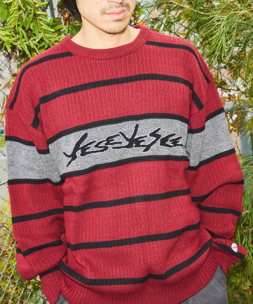 セーター ニット Tenga x Y.E.S Stripe Knit Pullover Red メンズ レディース