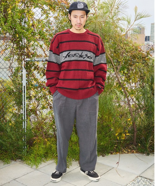 セーター ニット Tenga x Y.E.S Stripe Knit Pullover Red メンズ レディース