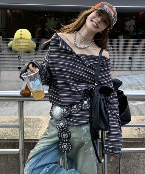 deicyボーダーオフショルトップス DRWCYS（ドロシーズ） tシャツ ボーダーオフショルカットトップス