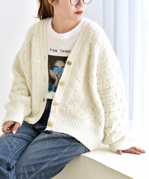 quaranciel カーディガン quaranciel:「手洗い可能」透かし編み V