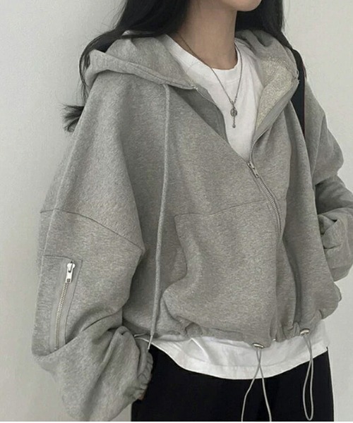 パーカー ドローストリングショート丈パーカー レディース : ZOZOTOWN