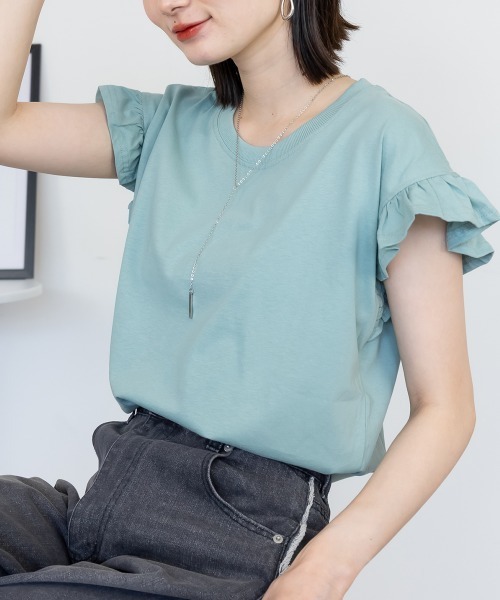 tシャツ フレンチスリーブTシャツ 袖フレア カットソー きれいめ