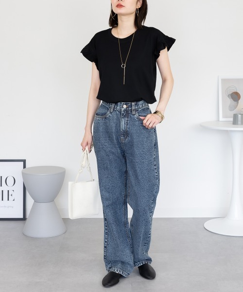 tシャツ フレンチスリーブTシャツ 袖フレア カットソー きれいめ