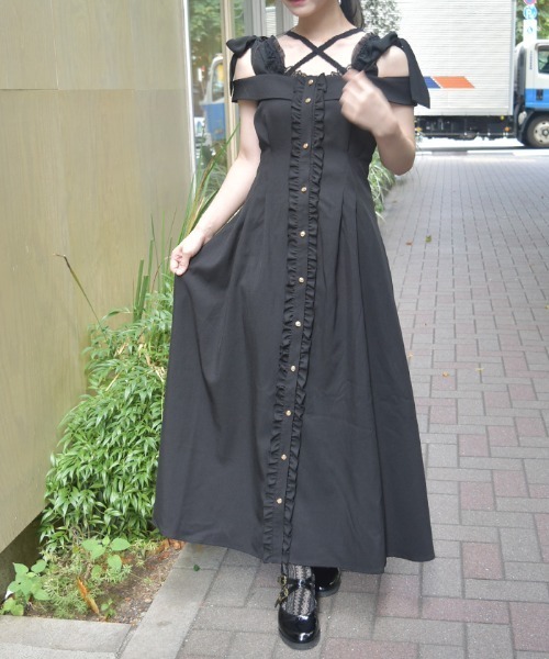 ショルダーリボンワンピース （OWHT） axes femme（アクシーズ ファム） ワンピース ショルダーリボン