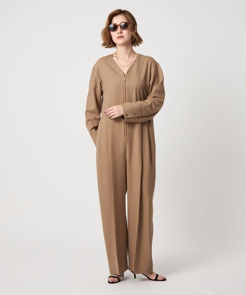 かんぐれconte コンテ ジップアップ Vネック オールインワン ブラッ conte＞フロントジップ Vネック オールインワン