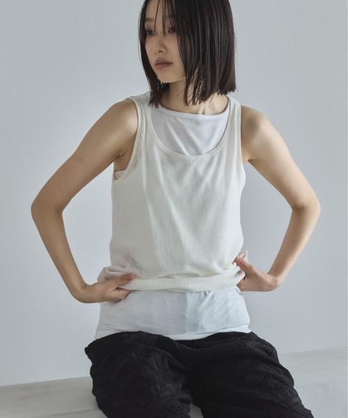 「feepur」 ノースリーブトップス MEDIUM アイボリー レディース_画像9