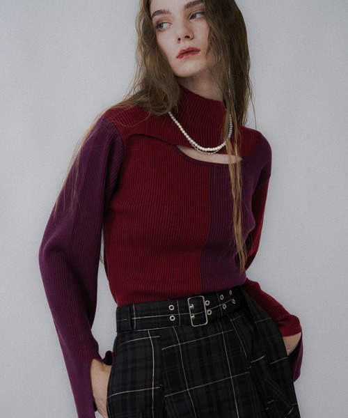 HARE（ハレ） ニット セーター フロントアキマルチカラータイトニット