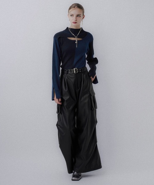 HARE（ハレ） ニット セーター フロントアキマルチカラータイトニット