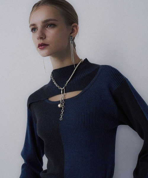 HARE（ハレ） ニット セーター フロントアキマルチカラータイトニット