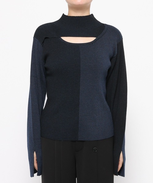 HARE（ハレ） ニット セーター フロントアキマルチカラータイトニット