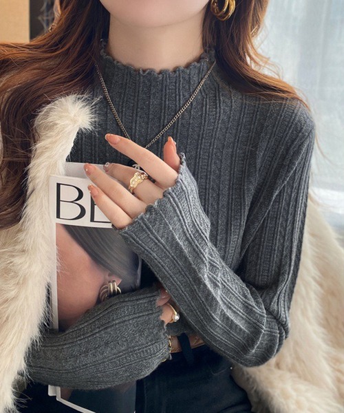 ニット セーター スリムリブ編み ハイネック 春ニット / ベーシック韓国 Y2K 美シルエット レディース | lulufa | 04
