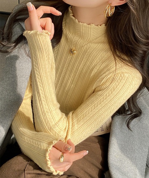 ニット セーター スリムリブ編み ハイネック 春ニット / ベーシック韓国 Y2K 美シルエット レディース | lulufa | 07
