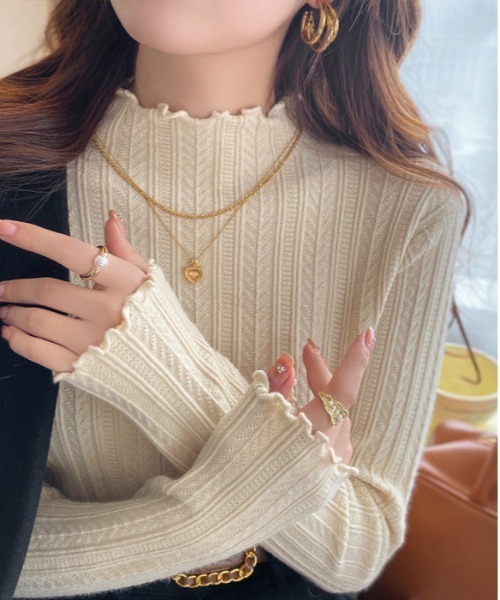 ニット セーター スリムリブ編み ハイネック 春ニット / ベーシック韓国 Y2K 美シルエット レディース | lulufa | 02