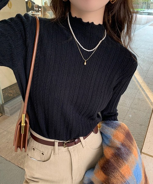 ニット セーター スリムリブ編み ハイネック 春ニット / ベーシック韓国 Y2K 美シルエット レディース | lulufa | 03