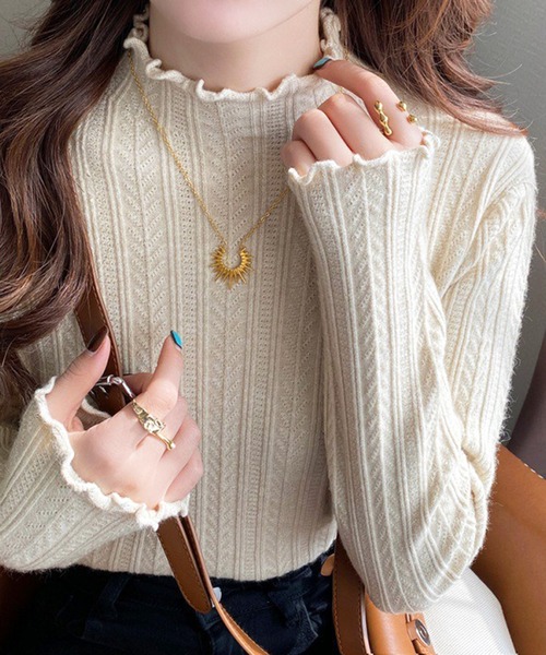 ニット セーター スリムリブ編み ハイネック 春ニット / ベーシック韓国 Y2K 美シルエット レディース | lulufa | 09