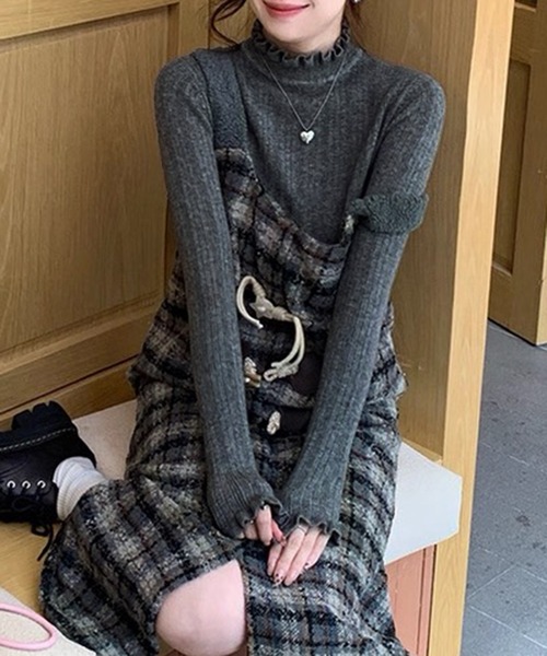 ニット セーター スリムリブ編み ハイネック 春ニット / ベーシック韓国 Y2K 美シルエット レディース | lulufa | 16