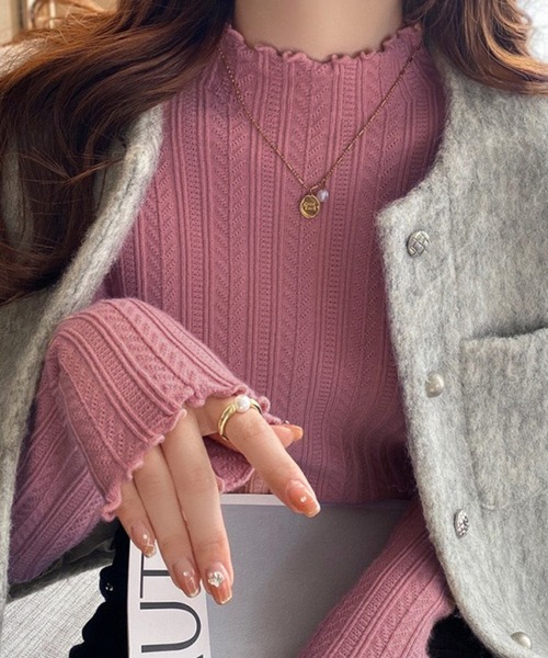 ニット セーター スリムリブ編み ハイネック 春ニット / ベーシック韓国 Y2K 美シルエット レディース | lulufa | 17