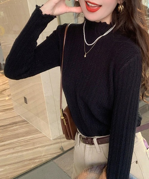 ニット セーター スリムリブ編み ハイネック 春ニット / ベーシック韓国 Y2K 美シルエット レディース | lulufa | 18