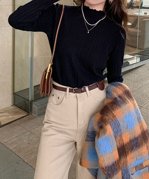 ニット セーター スリムリブ編み ハイネック 春ニット / ベーシック韓国 Y2K 美シルエット レディース | lulufa | 19