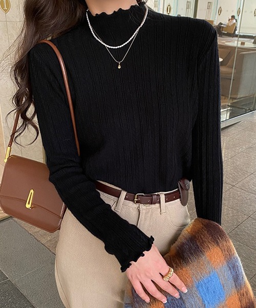 ニット セーター スリムリブ編み ハイネック 春ニット / ベーシック韓国 Y2K 美シルエット レディース | lulufa | 20