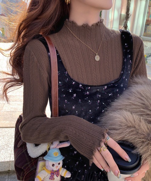 ニット セーター スリムリブ編み ハイネック 春ニット / ベーシック韓国 Y2K 美シルエット レディース | lulufa | 21