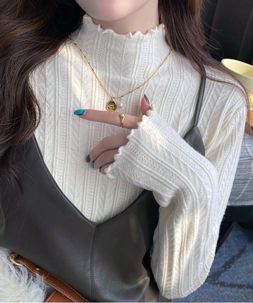 ニット セーター スリムリブ編み ハイネック 春ニット / ベーシック韓国 Y2K 美シルエット レディース | lulufa | 24