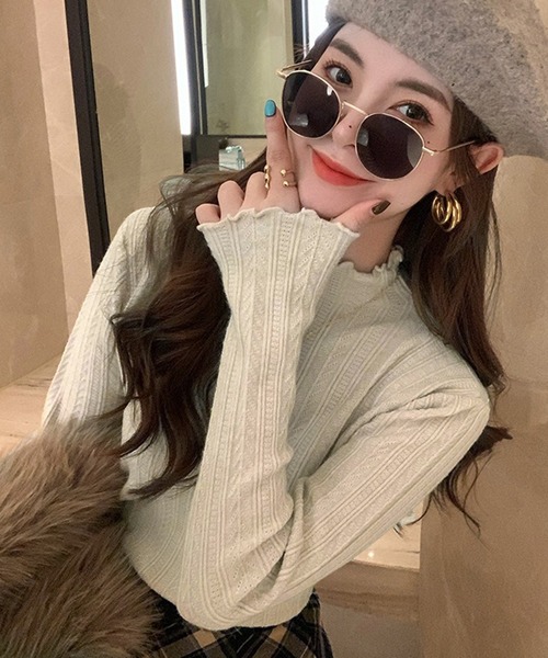 ニット セーター スリムリブ編み ハイネック 春ニット / ベーシック韓国 Y2K 美シルエット レディース | lulufa | 27