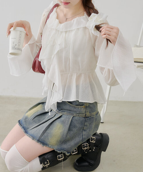 「continuer de NICE CLAUP」 長袖ブラウス FREE キャメル レディース_画像2