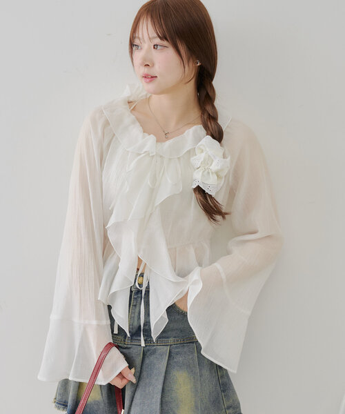 「continuer de NICE CLAUP」 長袖ブラウス FREE キャメル レディース_画像4