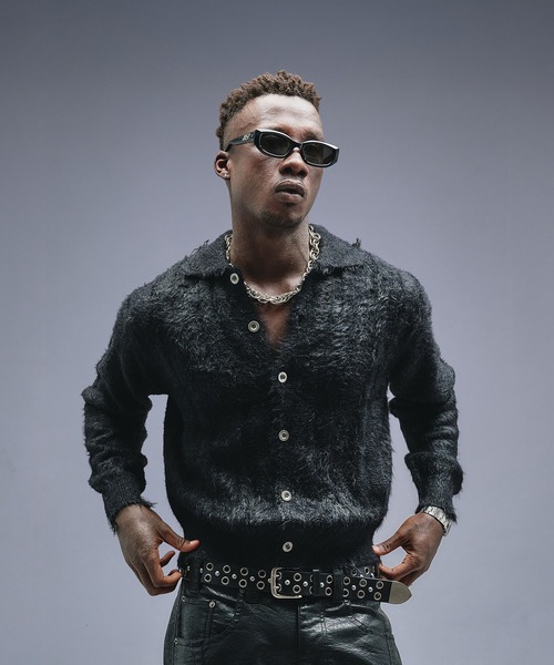 a machine カーディガン 11747391 gwdh ポーガーズ ANDER HUNK カーディガン Dameged Shaggy Knit Shirt Cardigan