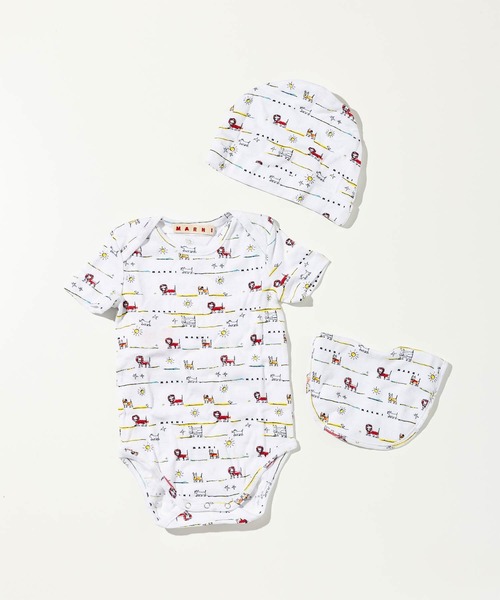 MARNI（マルニ） 出産祝い Baby 総柄ロンパーススタイキャップ3点