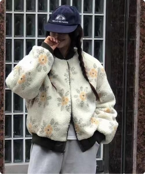 I.O.E ma1 ma-1 「韓国トレンド」リバーシブルフラワーボアブルゾン