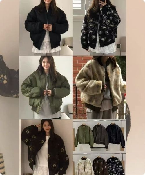 I.O.E ma1 ma-1 「韓国トレンド」リバーシブルフラワーボアブルゾン