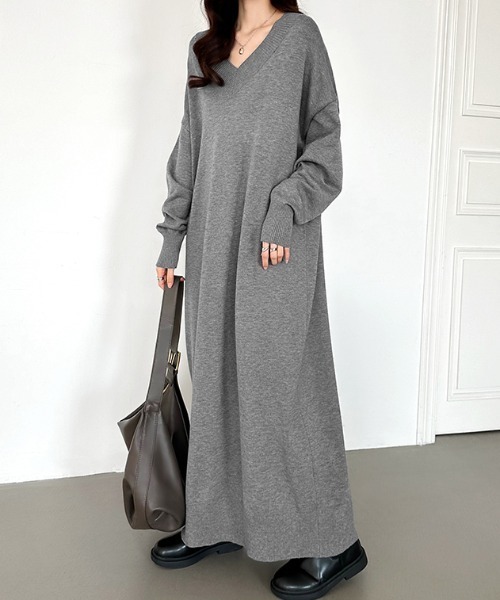 「COCOMOMO」 長袖ワンピース FREE ライトグレー レディース_画像4