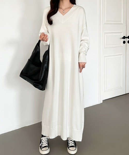 「COCOMOMO」 長袖ワンピース FREE ライトグレー レディース_画像9