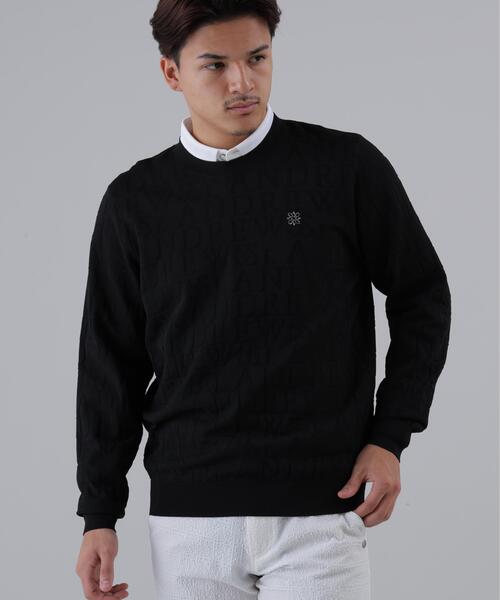St Andrews✨ロゴ入り クルーネック セーター ブラック S St ANDREWS セーター ニット 「St ANDREWS」ダブルロゴジャガードプル
