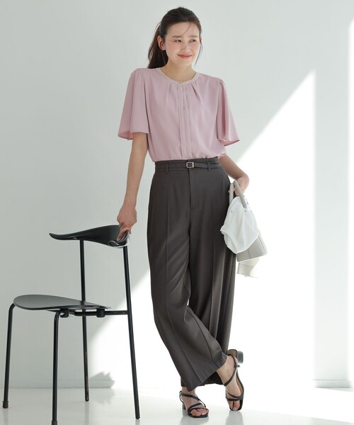 パンツ スマートビューティストレッチベルト ワイドパンツ レディースの画像