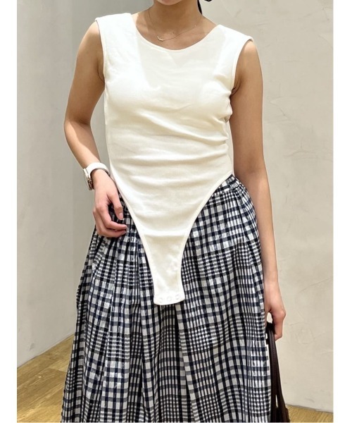 リブ編みボディスーツ ホワイト/ブラック S STYLEMIXER（スタイルミキサー） tシャツ バックオープンボディスーツ