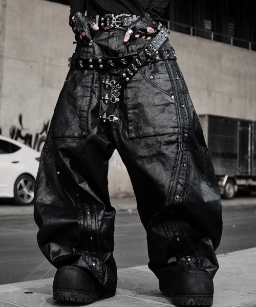 ジーンズ 「RICH」Mock Double Waist Wide Leg Pants / 「リッチ」モックダブルウエストワイドデニムパンツ